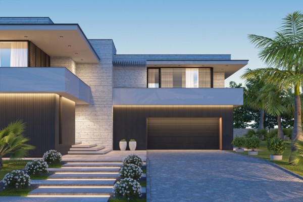 Challenges in the construction industry in Melbourne include builders going broke which has affected buyer confidence. Image of a luxury modern two-storey home with driveway and garage. 